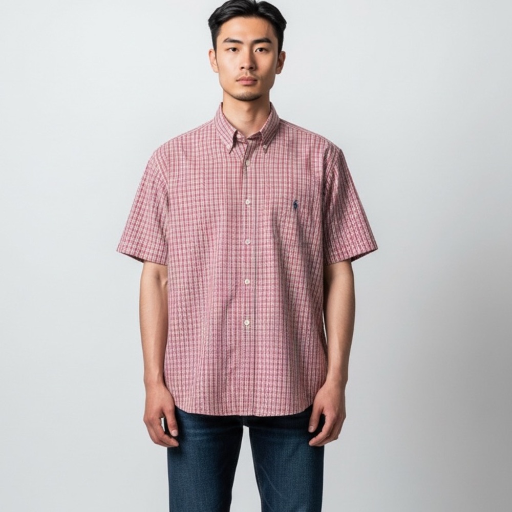 Ralph Lauren Men's casual red checkered short sleeve button down shirt XL